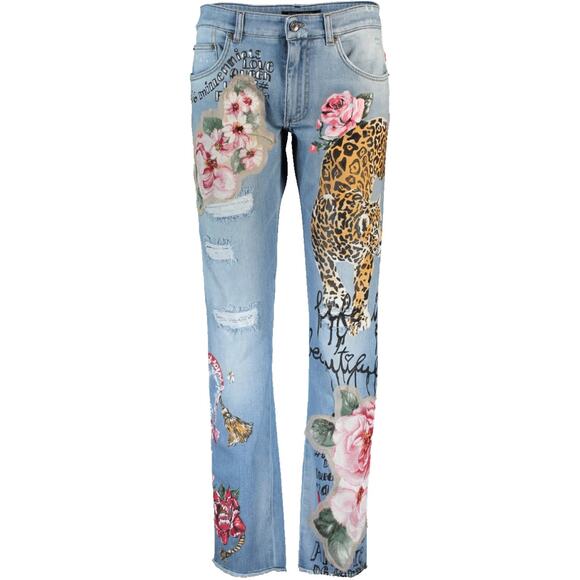 NWT Dolce & Gabbana Tiger Floral Jeans Prints & Embroideries IT 44 L - Picture 1 of 7